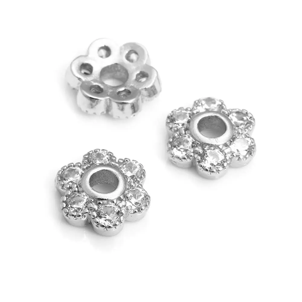 10 Uds. De latón y circonita de Color dorado de 18K, tapas de cuentas de flores, joyería, pendientes, suministros para hacer cuentas, accesorios Diy - details 1