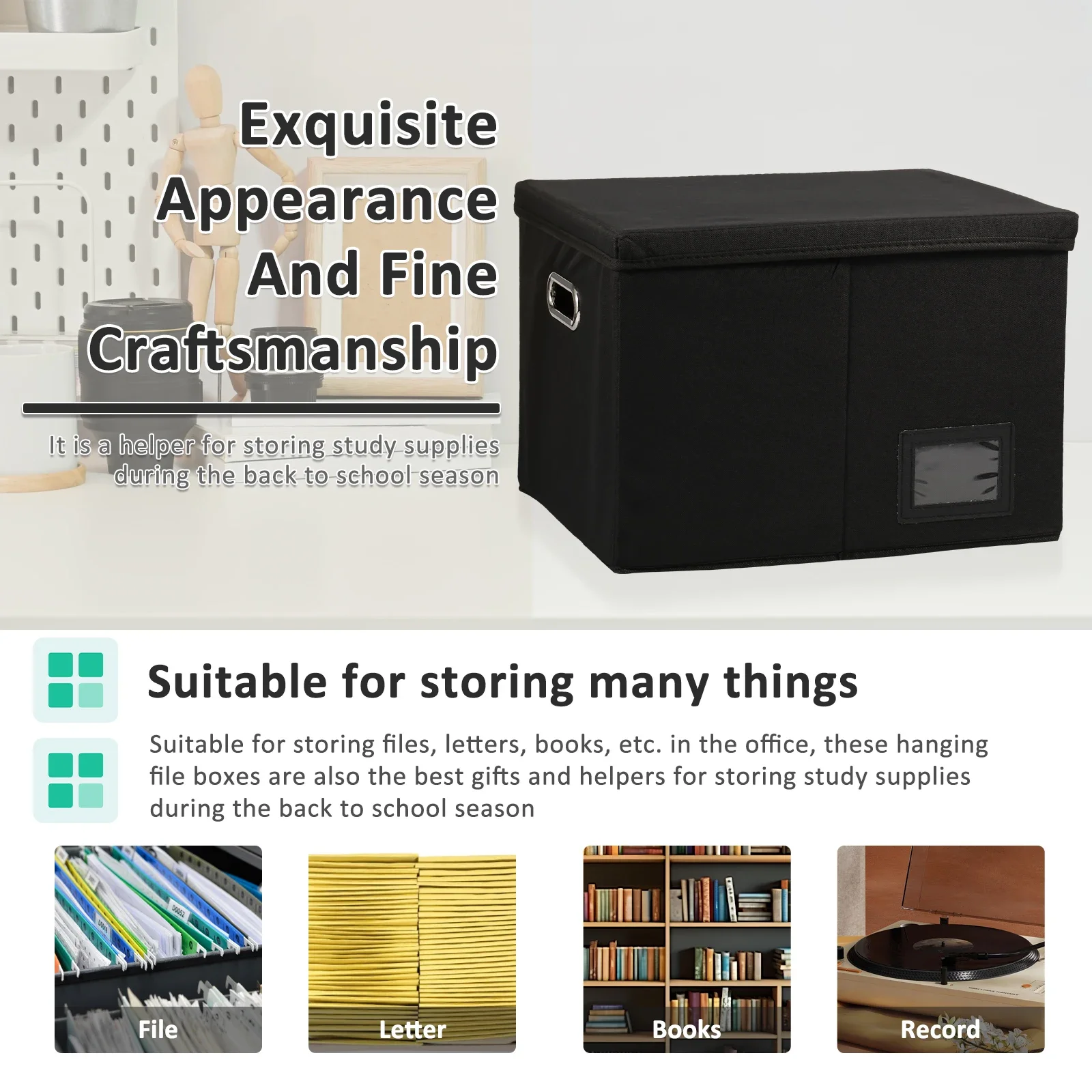 Folding File Storage Box Hanging File Filing Box with Label Slot Fabric Folder Organizer Box Portable Organizer Box with Lid 4