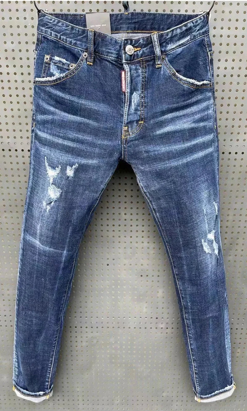 Dsq2 Men's Ripped Jeans Luxury Brand Light Blue Holes Long Jeans Quality Street Fashion Male Stretch Skinny Pants Men Clothing 6