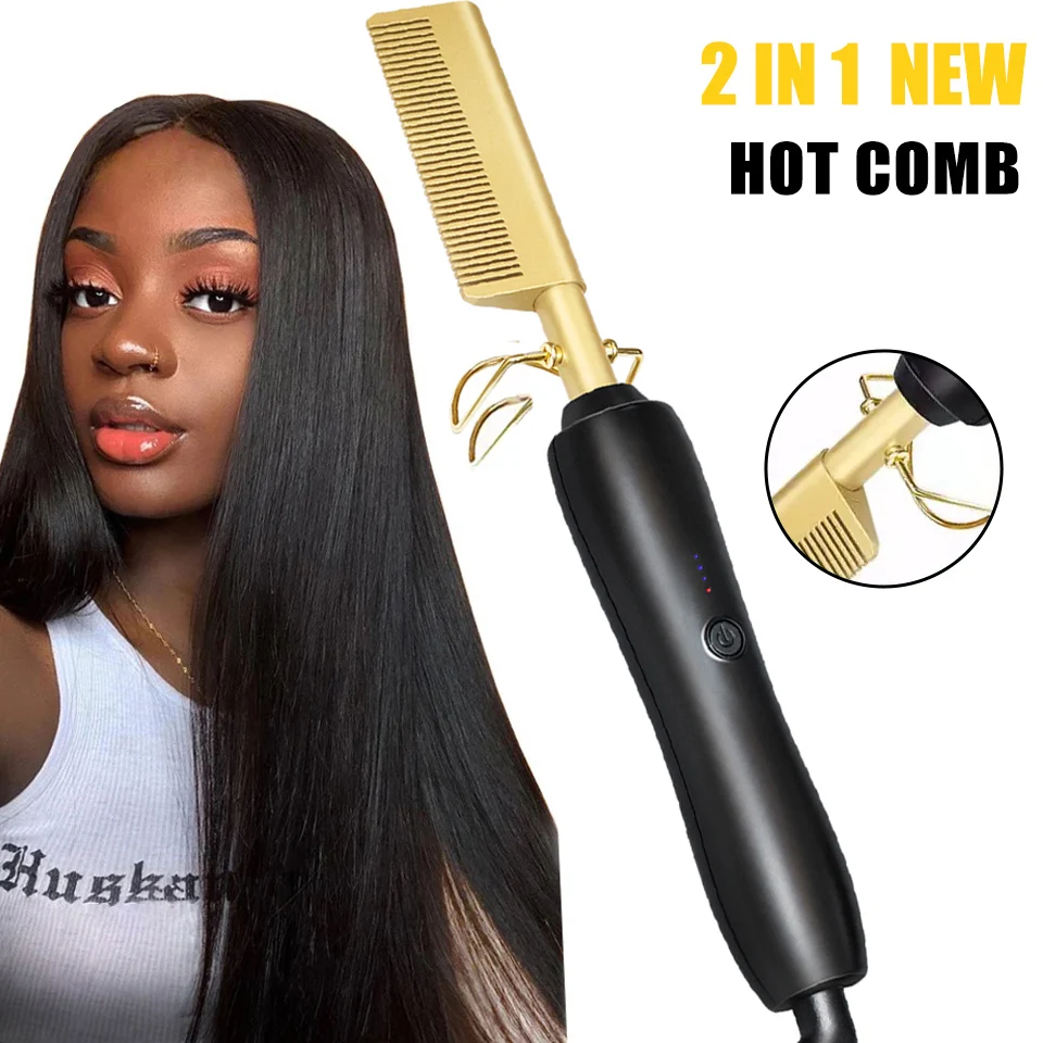 Hair Straightener 2 in1 Hot Comb Electric Heating Fast Heating Portable Travel Anti-Scald Beard Press