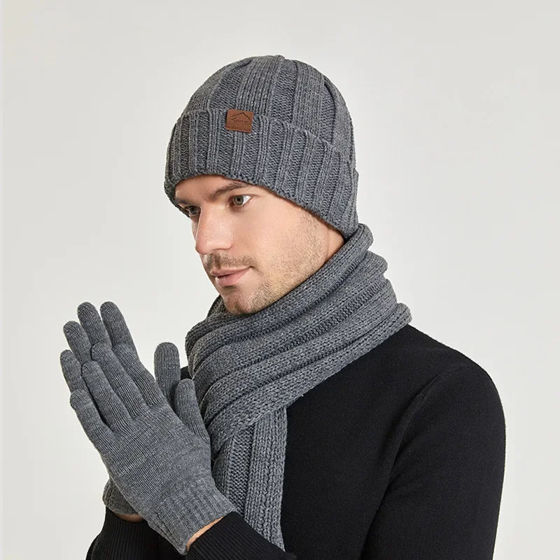 Knit Beanie Hats and Scarf Set for Men Women Touchscreen Gloves Warm Thin Velvet Lined Thick Ribbed Long Scaves Winter Outside