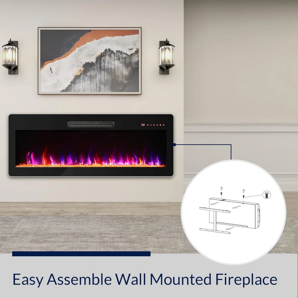 42" Electric Fireplace Heater,1400 W Recessed & Wall Mounted Electric Fireplace with Remote Control,Heater with Adjustable Flame 4