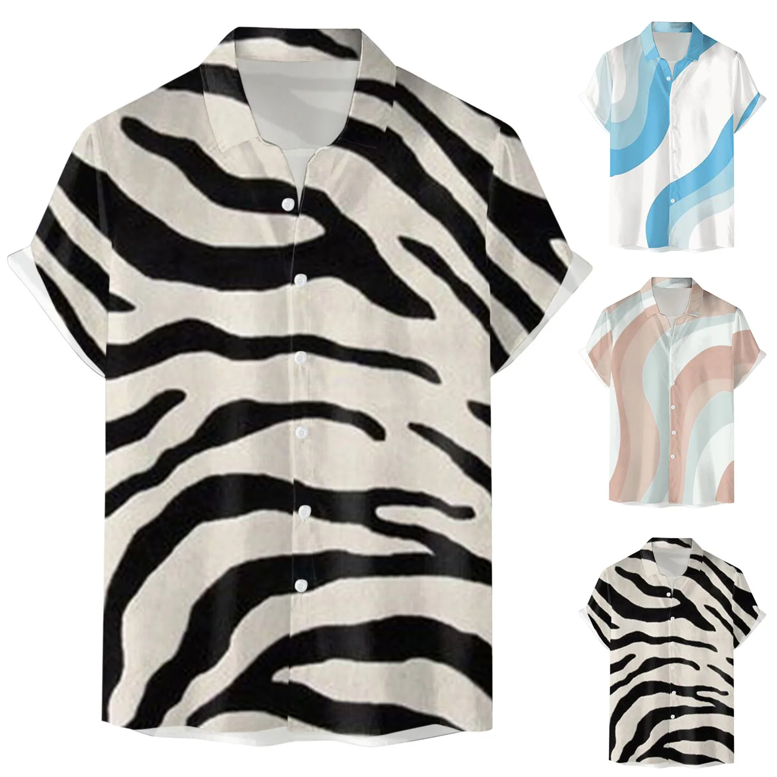 

Мужская модная повседневная полосатая 3d-рубашка с цифровым принтом, пуговицами, отворотами и короткими рукавами, винтажная стандартная корейская мода