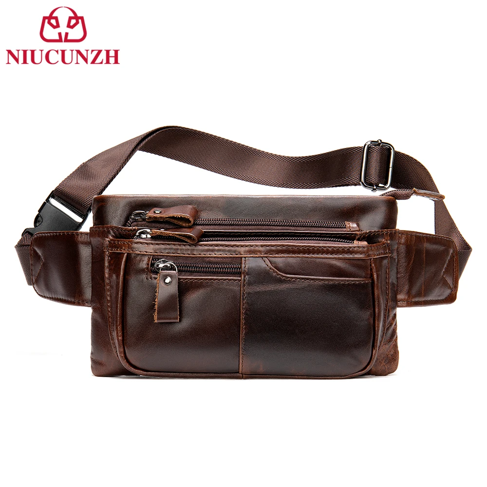 

NIUCUNZH Leather Belt Pouch Genuine Leather Shoulder Bag Husband Hip Sack Chest Bags For Men Fanny Waist Packs Phone Pouch
