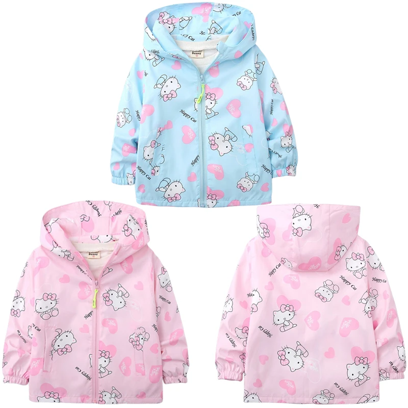 

Sanrios Anime HelloKittys Children Spring Autumn Clothing Clothing Tops Windproof Jacket Cartoon Cute Girls Casual Hooded Coat