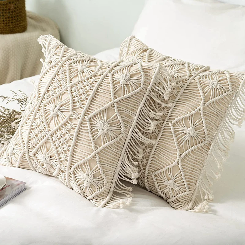 1 Set Of Boho Cushion Cover Pillow Cover Decor Lace Pillowcase Cotton Decorative Fringe