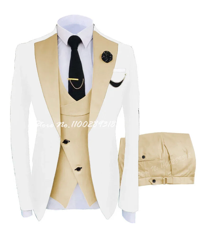 Suits For Men Casual Business Suit 3 Pcs Set Groom Tuxedo Wedding Coustime Homme Luxe(Coat + Vest + Pants)