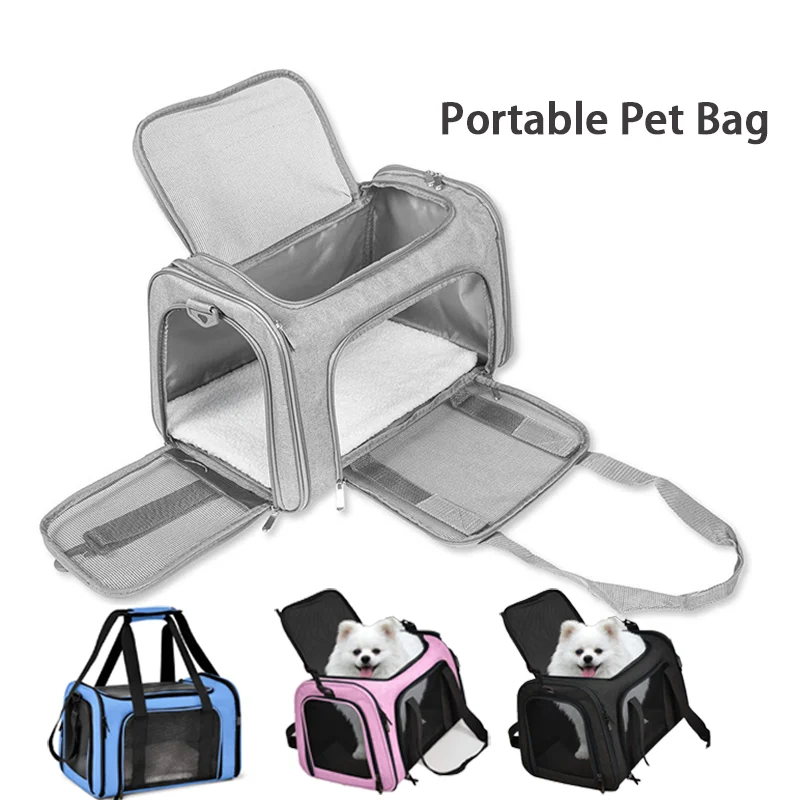 New Soft Pet Carriers Portable Breathable Foldable Bag Cat Dog Carrier Bags  Outgoing Travel Pets Handbag with Locking Safety Zippers