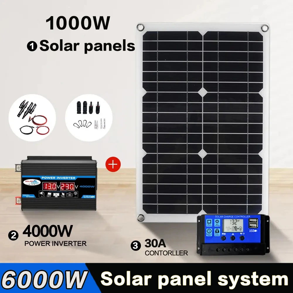Sistema Di Pannelli Solari 110V/220V Kit Di Inverter Solari Da 6000W Generazione Completa Di Energia Controller Di Ricarica Della Batteria Del Pannell