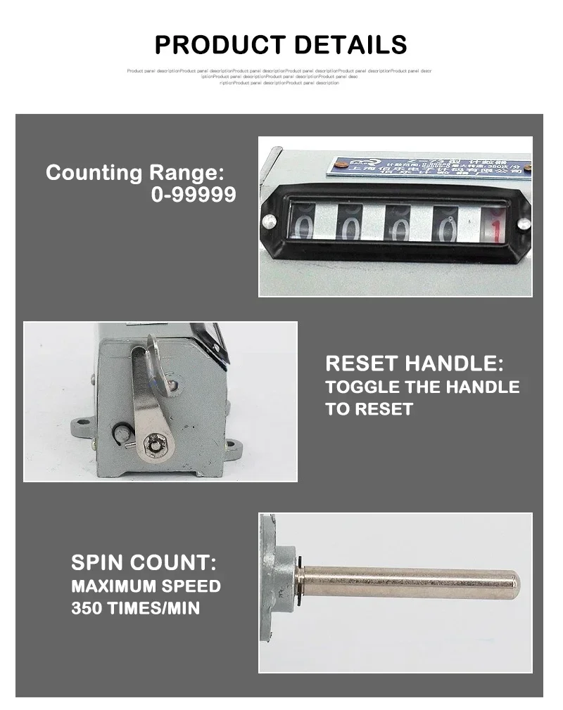 Description Picture 3 of itemResettable digital punch counter 5-digits Counter Mechanical Rotating Speed Meter Z-73 Totalizing Pull Counter