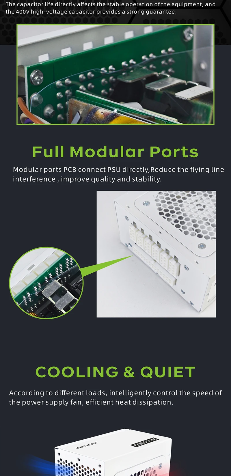 Full-Modular SFX-500W PSU 80Plus Bronze White Power Supply For Mini ITX Chassis