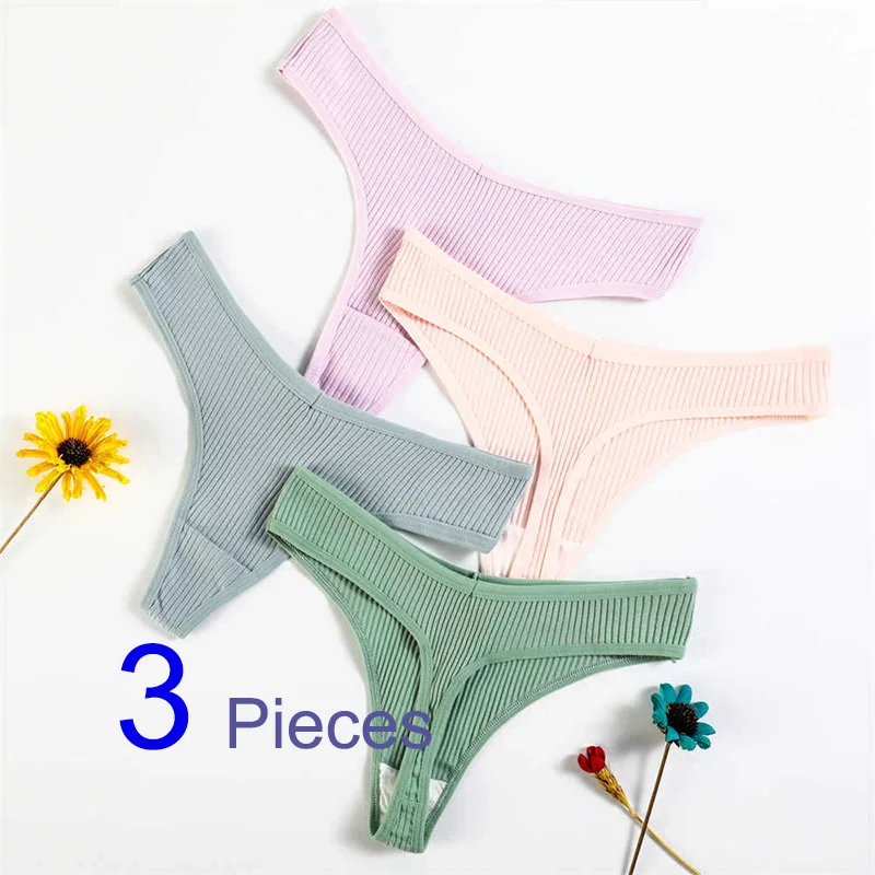 3pcs Women Cotton Thongs Female G String Panties Lady Underwear Lingerie Seamless V Shape Low
