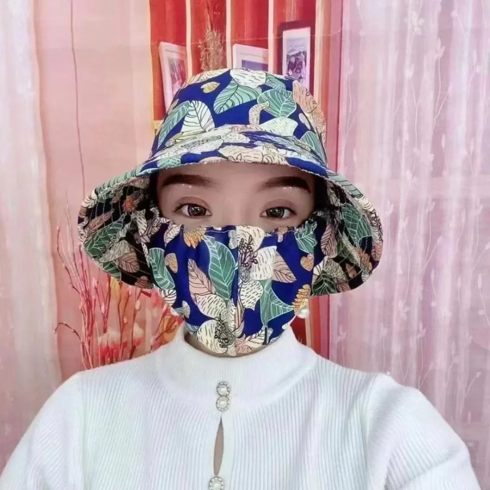 핫세일 넓은챙 차잎 따기 모자 자외선 차단 목 보호 농업 작업 모자 숄 마스크 선물