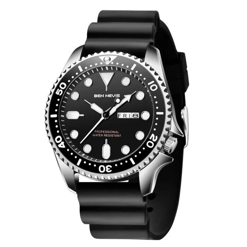 Reloj Hombre Quartz Watch For Men Business Fashion Leisure Nightlight 3bar Waterproof Calendar Week Rotatable Ring Men Watch