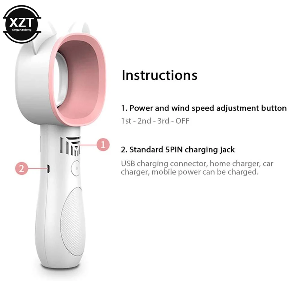Mini Bladeless Fan Cute Cat Hand held USB Rechargeable Fans 1200mAh Mute Without Vane for Home Outdoor Ventilador Cooler Fan