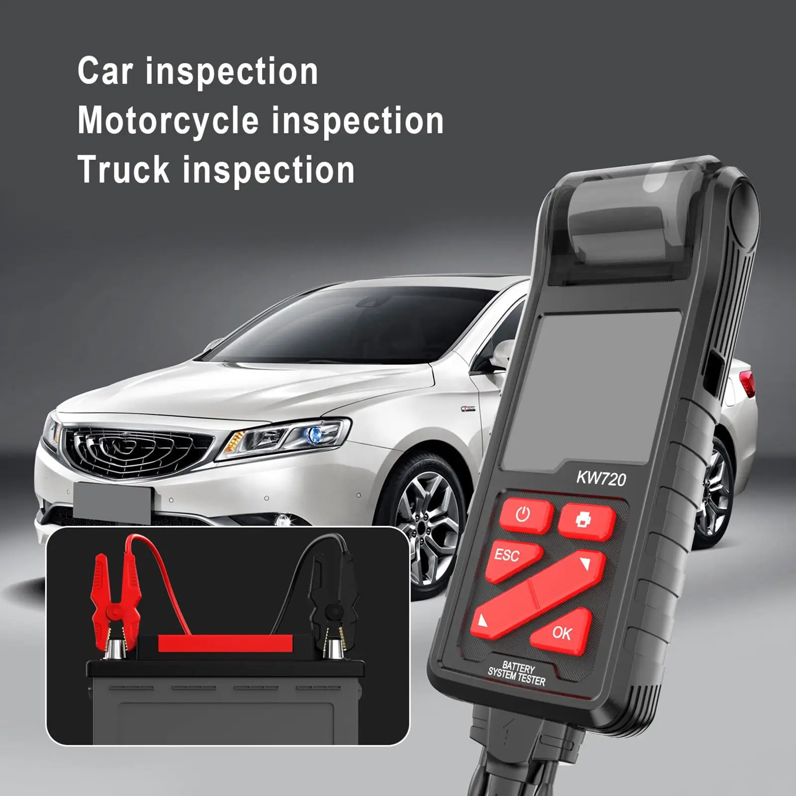 

KW720 Car Battery Tester with Print Function 6V 12V 24V Auto Battery Analyzer for Vehicles Marine Boats Voltage Tester