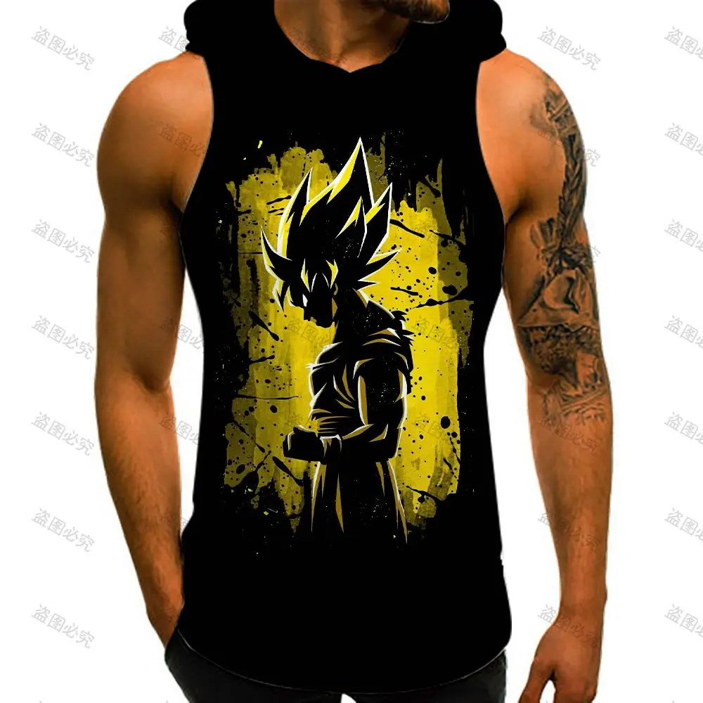 Goku Dragon Ball Z Essentials Sleeveless Shirts Vest With Hood Super Saiya Men Tank Top Vegeta Gym Fashion Men's Clothes Trend