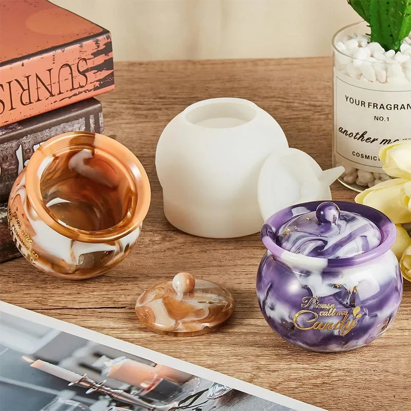 Jar Silicone Molds with Lid Circular Storage Tank Mold DIY Candy Storage Box Jewelry Container Resin Molds Craft Decoration