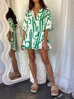 Fashion Vacation Playsuit Women Summer Clothes Boho Graphic Print Single Breasted Short Sleeve Shorts Jumpsuit y2k Streetwear - Image 3