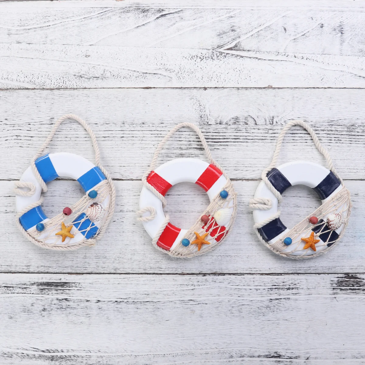 3pcs Mediterranean Style Creative Wooden Mini Life Buoy Ring Shape Door And Wall Hanging Ornaments Decoration And Crafts 6