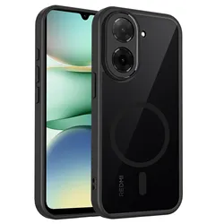 Matte Transparent Magnetic Wireless Charging Shockproof Case with Magsafe Compatibility for Redmi 15C 5G (171mm) (Black)