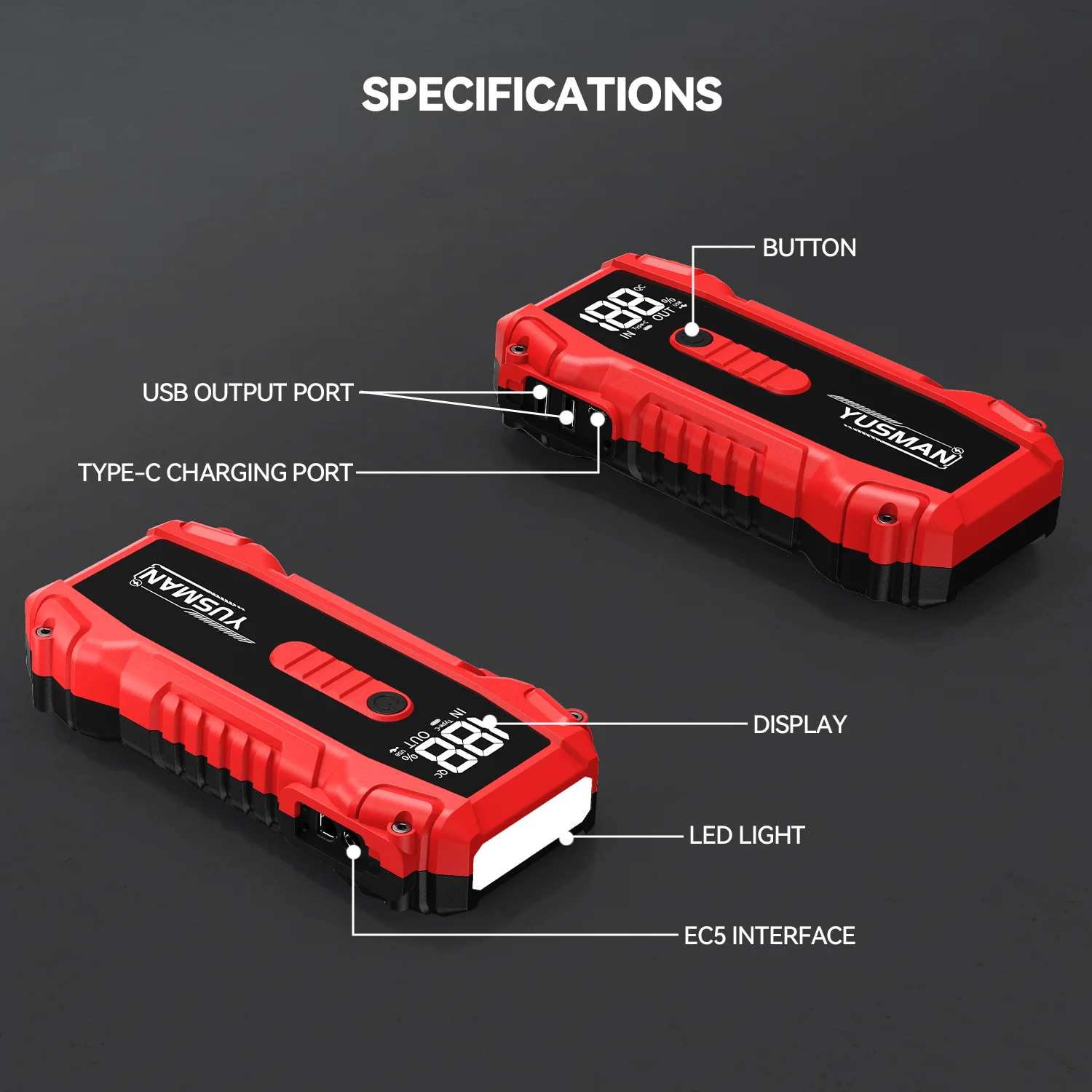 Portable Car Jump Starter Power Bank with LED Flashlight