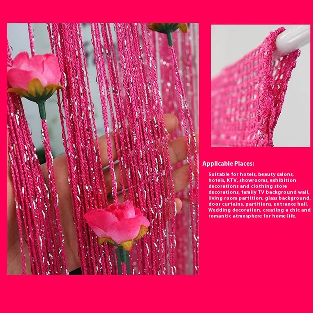 Rose Flower Door Curtain - 3D Tassel String Privacy Window Panel for Living Room Decor