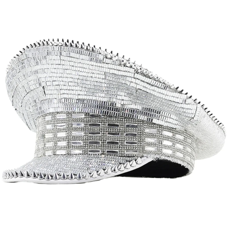 

Glittering Hat for Bride Female Birthday Party Blingbling Navy Hat Stage Performances Props Military Hat