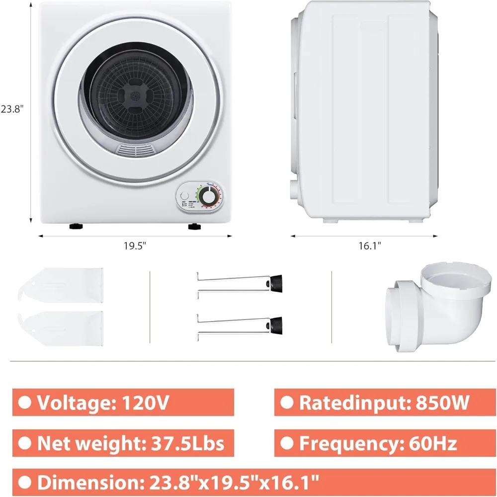 110V Portable Clothes Dryer 850W Compact Laundry Dryers 1.5 cu.ft Front Load Stainless Steel Electric Dryers Machine 2