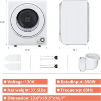 110V Portable Clothes Dryer 850W Compact Laundry Dryers 1.5 cu.ft Front Load Stainless Steel Electric Dryers Machine 2
