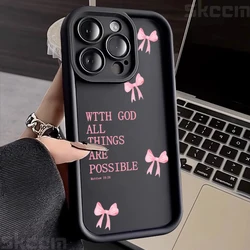 Chic Pink Girly Bow Slogan Silicone Matte Phone Case - iPhone 12 (Black DSF183)