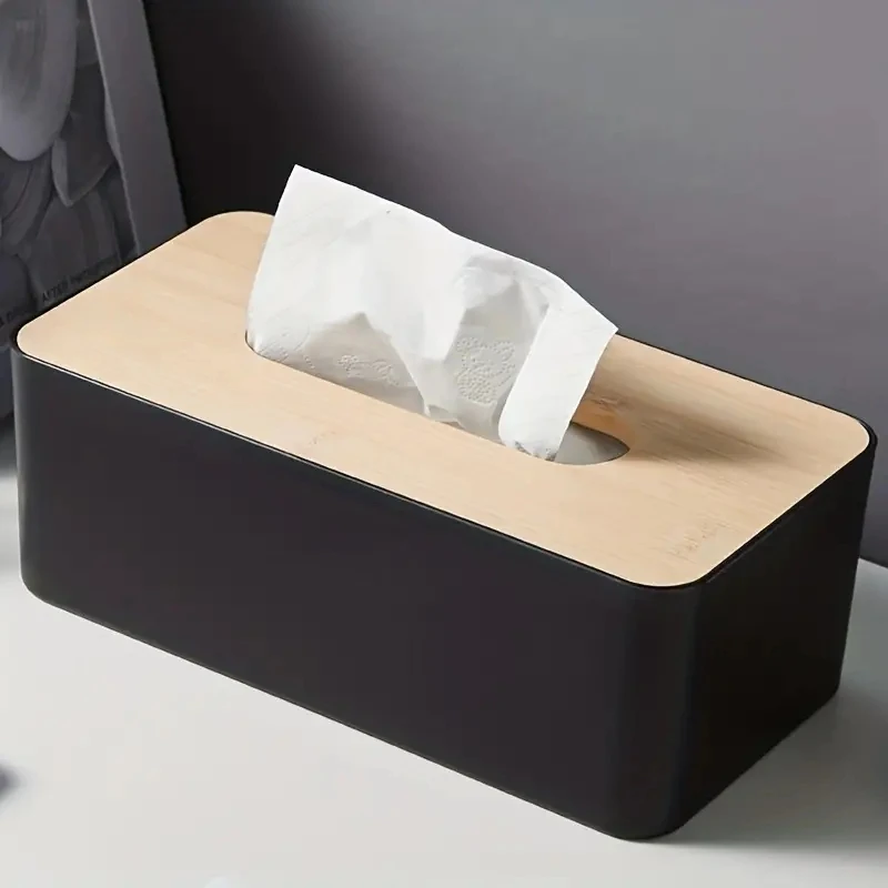 Bamboo Rectangular Tissue Box Cover, Long Tissue Box Cover, Toilet Paper Holder, Desk Bathroom Organizer 2