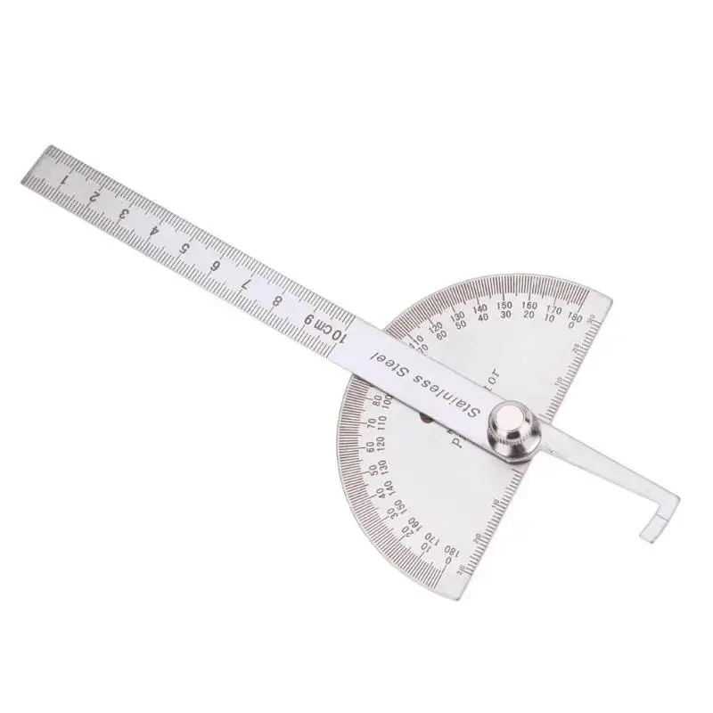 180 Degree Adjustable Protractor Multifunction Stainless Steel Roundhead Angle Ruler Mathematics Measuring Tool