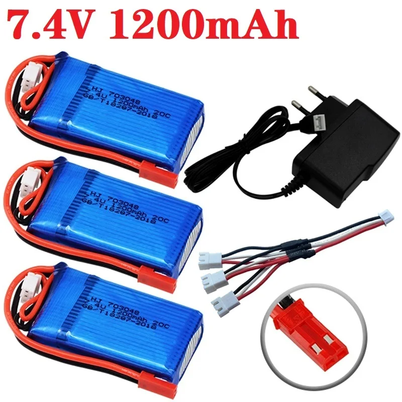 

7.4V 1200mah Lipo Battery Charger Set For MJXRC X600 V912 V262 V353 BQ202 UDI U829X RC parts 2S toy battery 703048 With JST PLUG