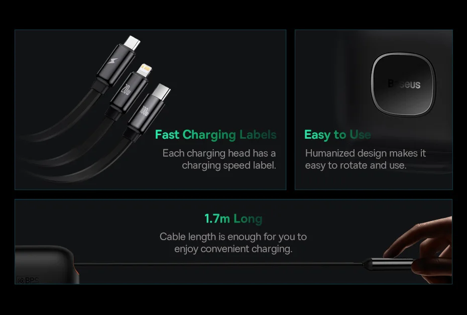 Buy Baseus Traction Series Retractable 3-In-1 Fast Charging 100W Cable Price In Pakistan available on techmac.pk we offer fast home delivery all over nationwide.