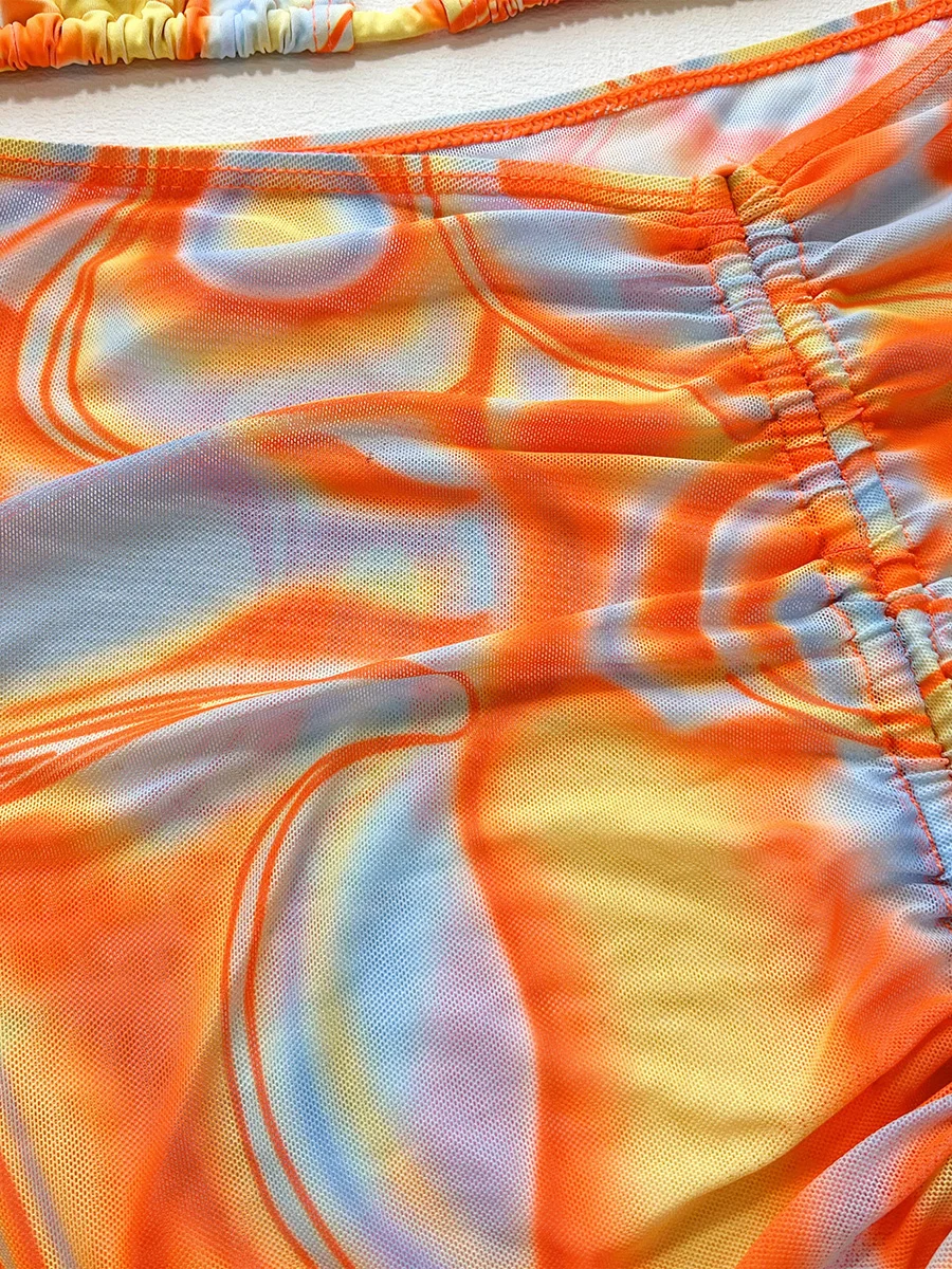With Skirt Tie Dye Halter High Cut Bikini Women Swimwear Female Swimsuit Three-pieces Bikini set Micro Bathing Suit Swim Lady