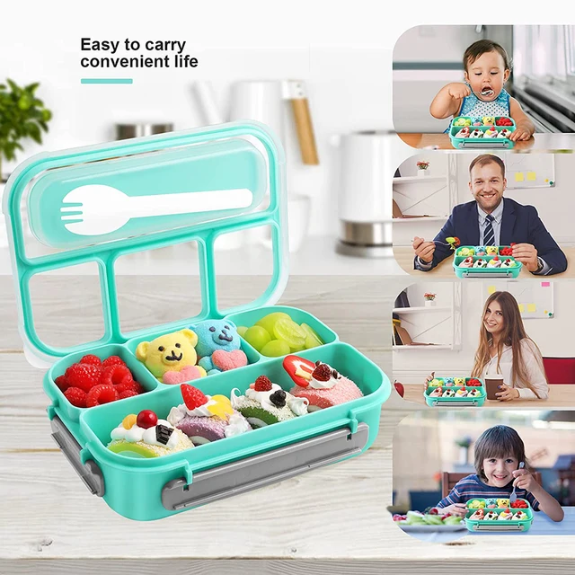 Fiambrera Infantil con 3 Compartimentos, Bento Box Adult 1400 ml Fiambrera  para Adultos y Niños, Apta para Microondas y Lavavajillas (Azul)