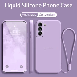 Liquid Silicone Phone Case with Soft Lanyard - Original Strap Design - Microfiber (YTSS Grass purple)