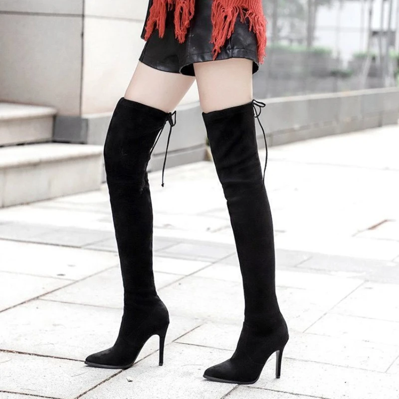 Autumn and Winter Women Shoes Black Over Knee Boots Thin Heel Pointed High Heel Shoes New Long Sleeve Boots Fashion Boots Women
