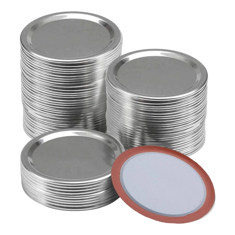

100 Pcs Regular Mouth 70MM Mason Jar Canning Lids, Reusable Leak Proof Split-Type Silver Lids with Silicone Seals Rings