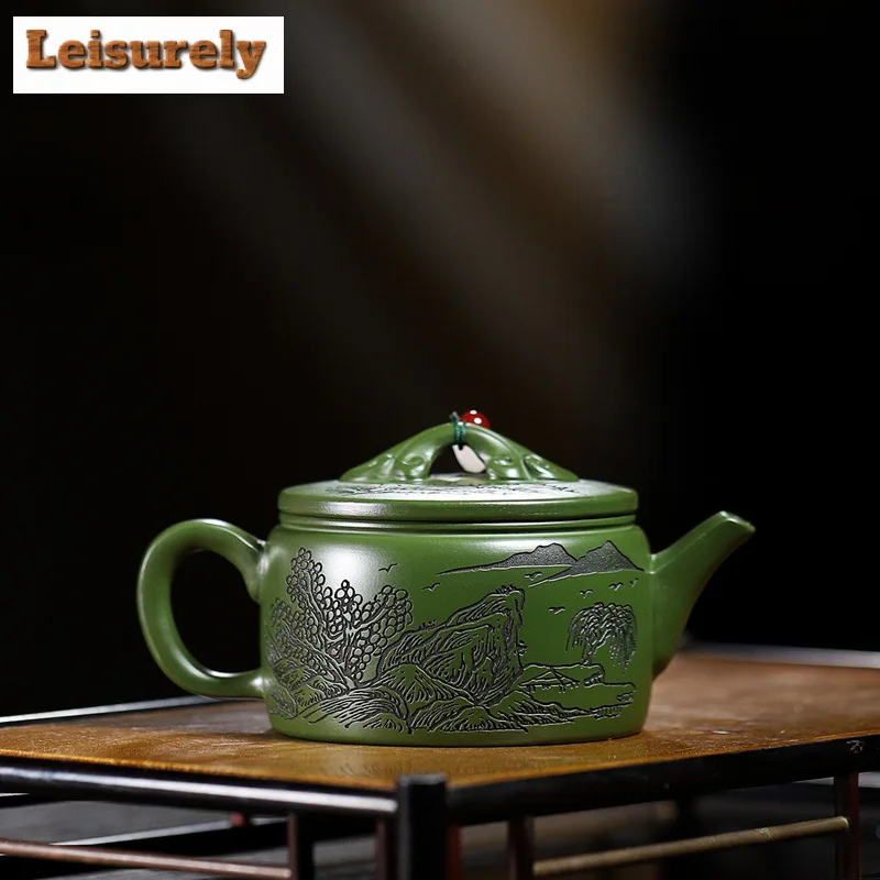 240ml Yixing Purple Clay Teapot Handmade Tea Pot Beauty Tea Infuser Kettle Chinese Authentic Raw Ore Green Mud Zisha Teaset Gift