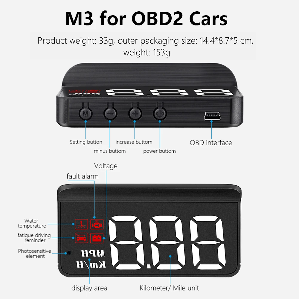 OBDHUD GPS Hud obd2  ÷ ڵ  ӵ,    ÷,  Ÿ  KMH MPH