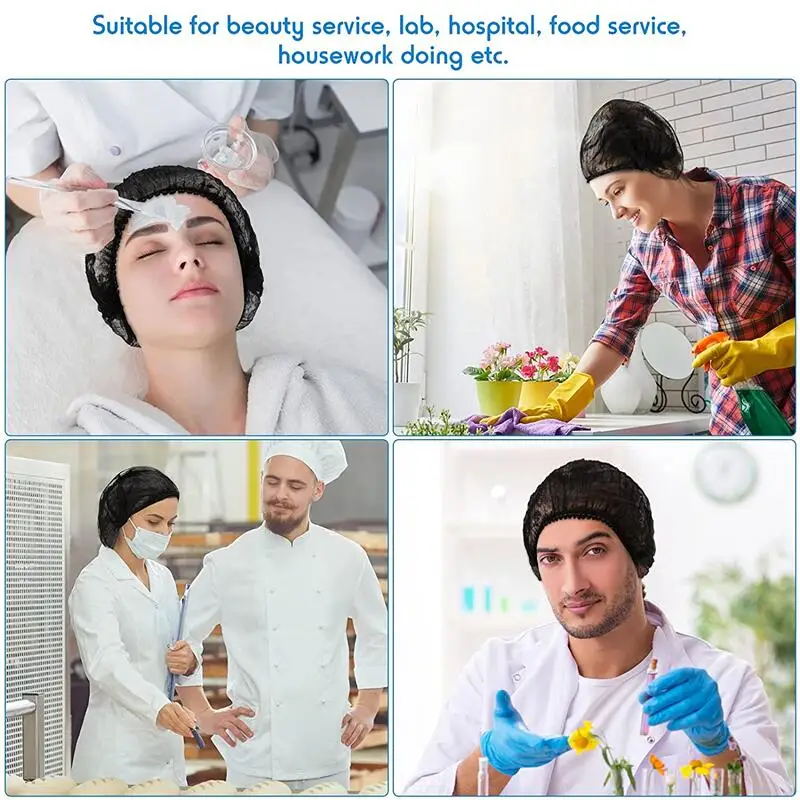21" Disposable Bouffant Caps 100PCS Stretch Net Hair Head Covers for Cooking Food Service Kitchen Home Salon Spa Catering Black 6