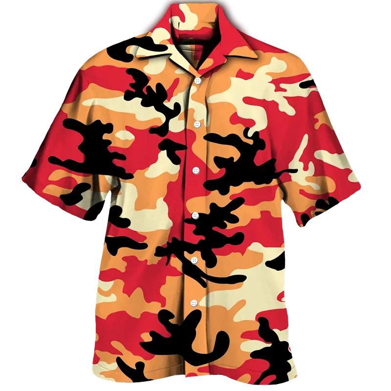 thumbnail image 1 of Nuevas camisas de hombre con estampado 3D de camuflaje, camisetas casuales de manga corta con cuello vuelto para parejas, camisas militares tácticas de un solo pecho, 1 of 5