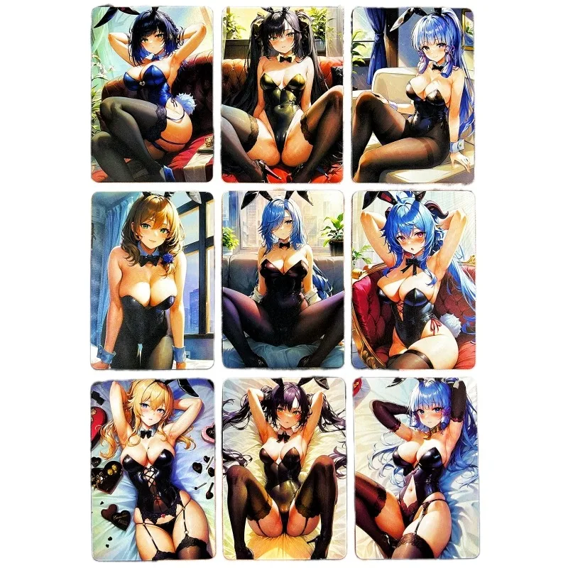 

9pcs/set ACG Sexy Bunny Girl Ganyu Animation Characters Refraction Flash Card Anime Classics Game Collection Cards Toy Gift