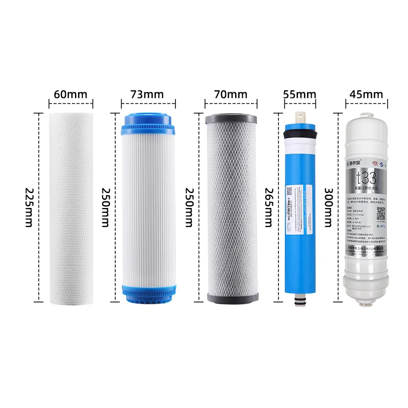Kit Filtro Ricambio Annuale Per Osmosi Inversa 9 Pezzi Con Membrana 75 GPD E Prefiltri 10"