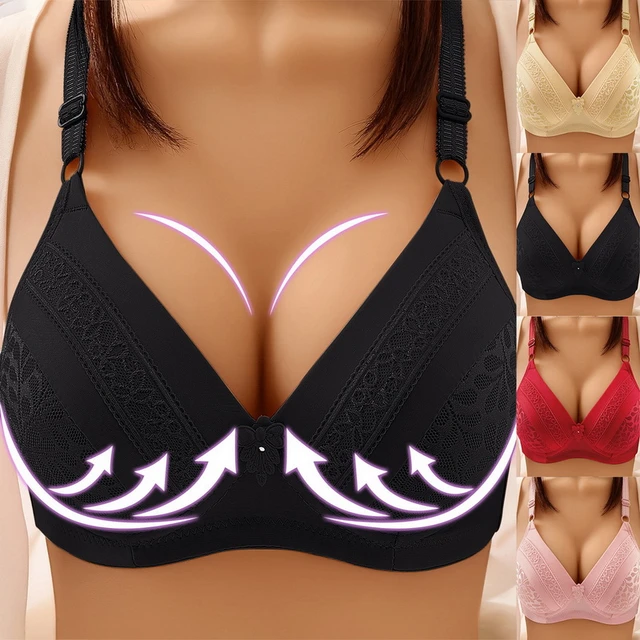 Women Plus Size Soft Cup Gathered Adjustment Bra Push Up Brassiere