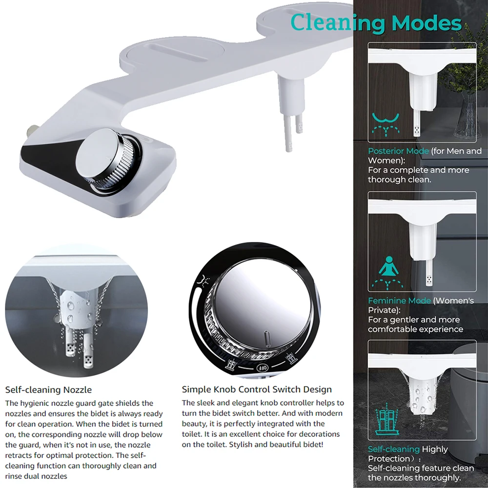 Description Picture 5 of itemBidet Attachment for Toilet Ultra-Slim Self Cleaning Fresh Cold Water Sprayer Bidets for Existing Toilets with Pressure Controls