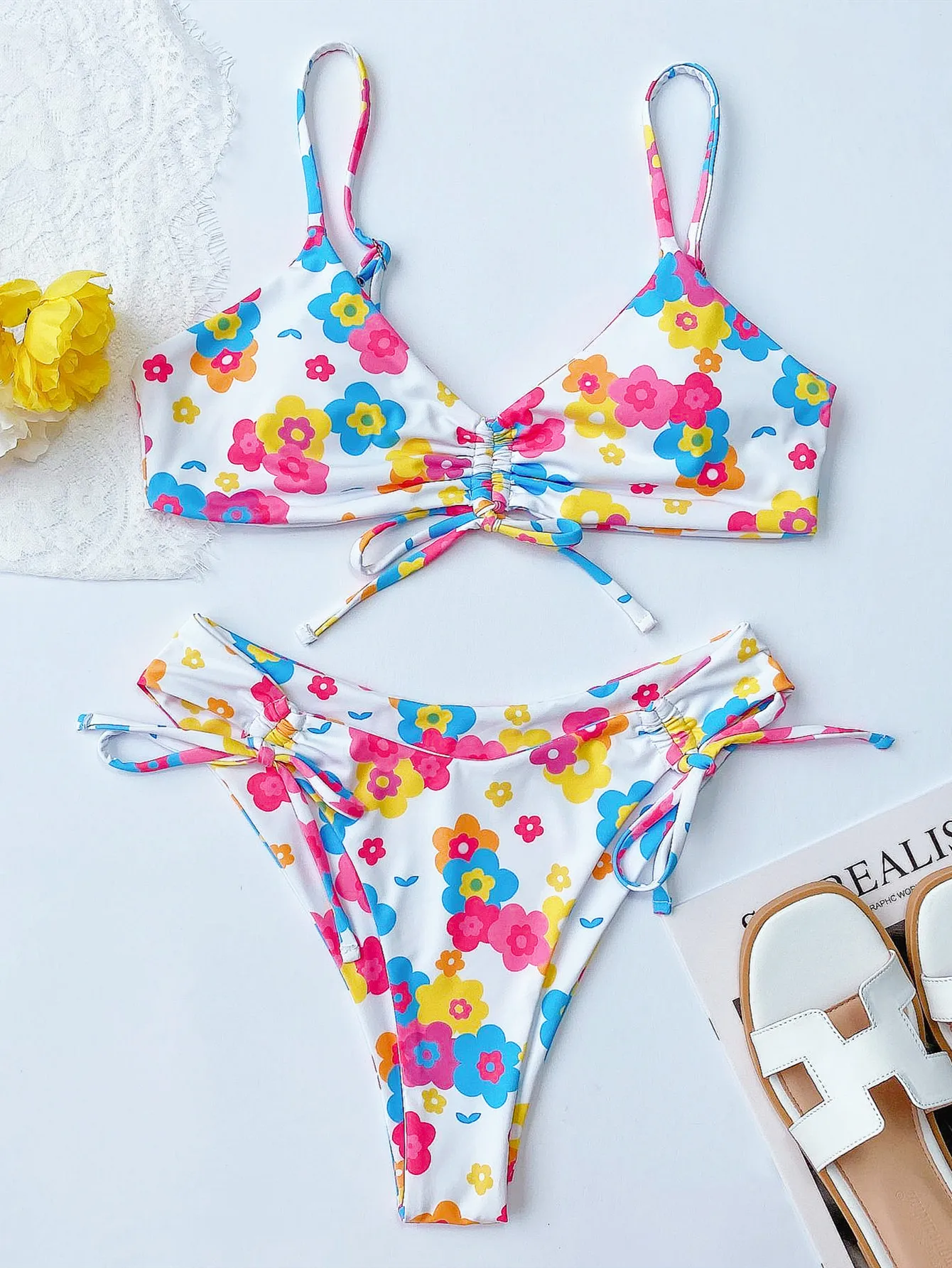 

Floral Print Bikini 2022 Woman Fashion Swimsuit Women 2 Pieces Bikinis Set Beach Style Womens Swimsuits High Waist