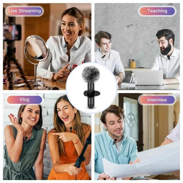 Microphone Lavalier sans fil avec couverture coupe-vent, Mini micro d'enregistrement Audio et vidéo pour iPhone et téléphone portable Android 5 Microphone Lavalier sans fil avec couverture coupe-vent, Mini micro d'enregistrement Audio et vidéo pour iPhone et téléphone portable Android 5